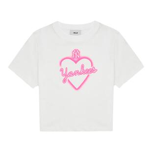 MLB官方 女款爱心系列运动短袖圆领短款百搭T恤TSH02