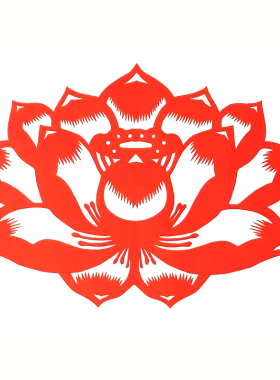精致荷花红色中国风剪纸