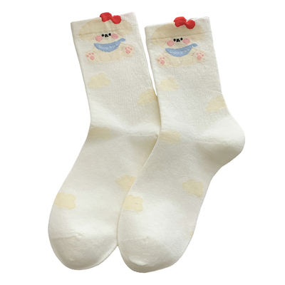 可爱搞怪卡通袜子女纯棉中筒袜夏