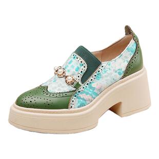 杨小东原创英伦气质一脚蹬增高厚底小皮鞋时尚新款时尚粗跟单鞋女