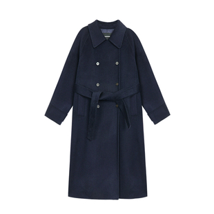 pusumede 干练通勤 经典1OO羊毛双面呢大衣女中长款收腰毛呢外套