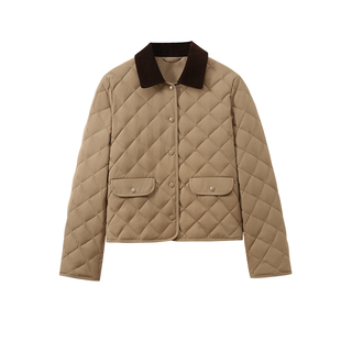 YANGLE_菱格羽绒服女短款羊毛桑蚕丝高级感2025冬季新款显瘦外套