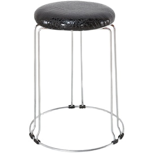 家用凳子加厚皮面高凳餐桌板凳可叠放简约时尚金属钢筋圆凳木凳子