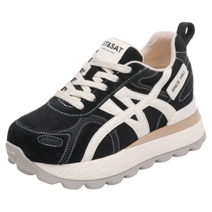 星期六鞋子女鞋小个子增高不累脚老爹鞋冬季加绒保暖真皮运动鞋