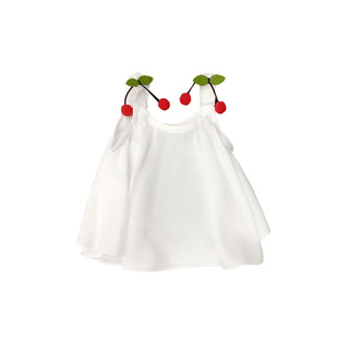 女童洋气小吊带外穿宝宝白色吊带女童女孩夏天无袖樱桃绵绸上衣