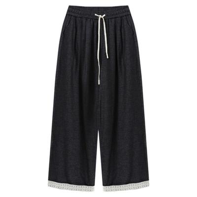 西町村屋蕾丝翻边阔腿裤女装2025秋季新款韩系抽绳裤子XHAC10001