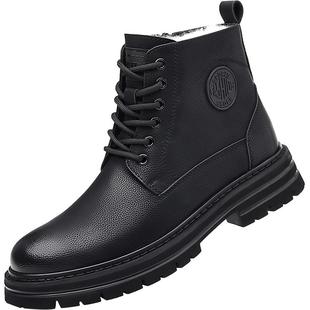 马丁靴男款2025新款冬季加绒高帮皮鞋男士靴子真皮羊毛中帮棉鞋男