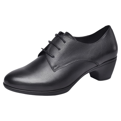 金猴通勤女鞋真皮舒适百搭职业上班工作鞋中跟粗跟不累脚黑色皮鞋