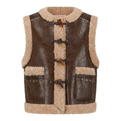 ORA GENESIS2025年冬季新品时尚牛角扣装饰pu皮马甲