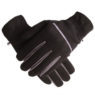 澄湖螺手套男保暖冬季加绒分指触屏户外骑行韩版时尚麂皮绒手套