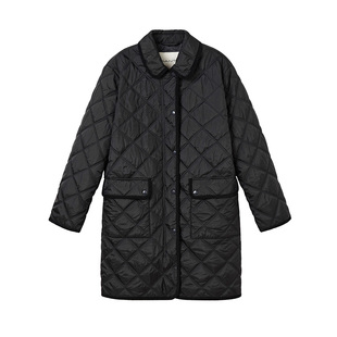 GANT/甘特2025秋冬新款女士轻薄中长款棉服复古翻领绗缝直筒外套