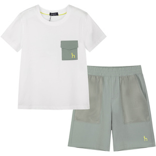 hazzys哈吉斯童装男童套装夏新丝光舒适速干短袖短裤件套
