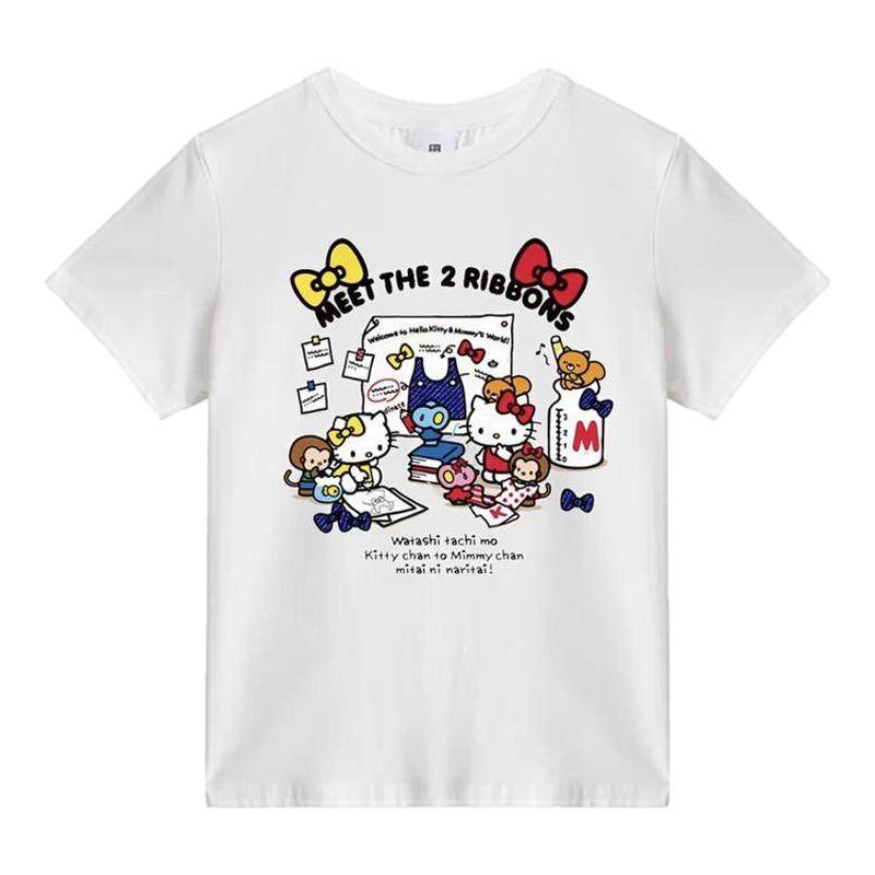 高端亲子装短袖韩版母女一家三四口HelloKittyT恤婴儿爬服潮半t全