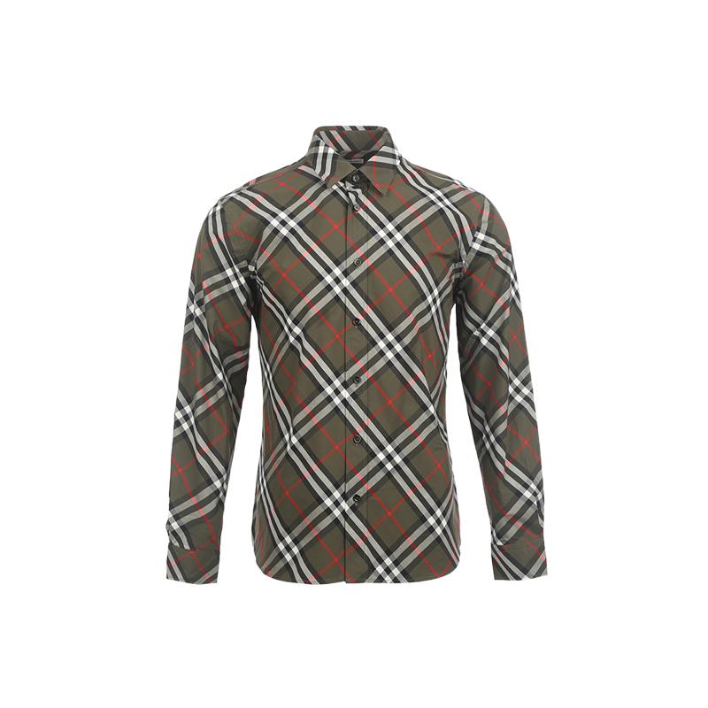 【自营】BURBERRY/博柏利男士棉质宽格纹商务休闲长袖衬衫衬衣