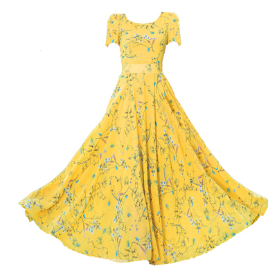 2025新款夏季长款雪纺黄色连衣裙