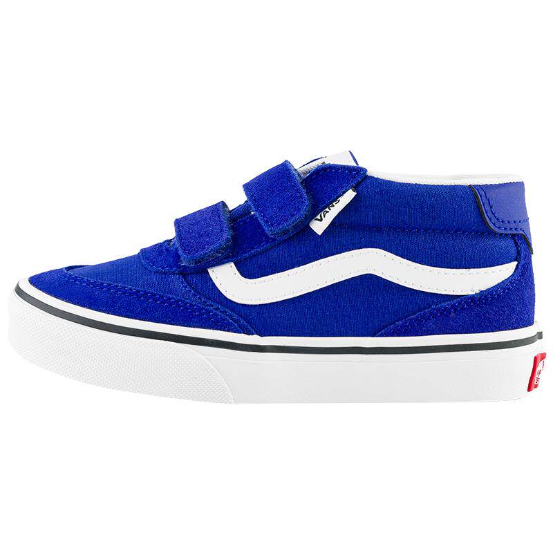 Vans范斯童鞋官方 Brooklyn Mid V蓝色魔术贴中大童板鞋