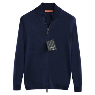 万奢开衫！羊毛桑蚕丝混纺！德国16针横机双向拉链秋冬男针织外套