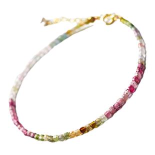 碧玺手链女男东海水晶玛瑙玉髓翡翠玉石糖果小方糖散珠子项链手串