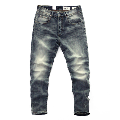 弹力石磨水洗小直筒休闲牛仔裤