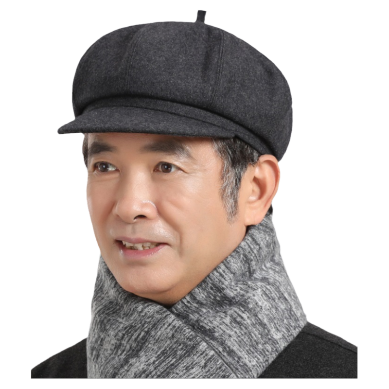 毛呢冬季老头帽围巾爸爸八角帽