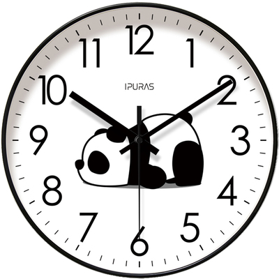 萌宠熊猫静音客厅时钟挂钟易普拉