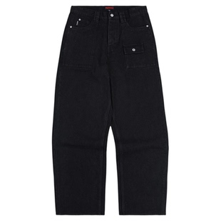 PLEASURES  春季百搭日常街头垂感多口袋纯色宽松直筒牛仔裤长裤