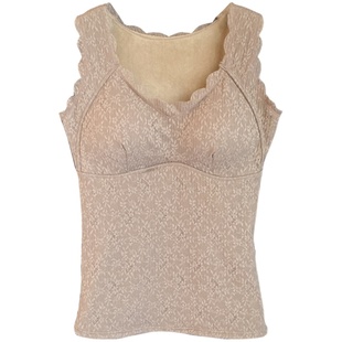 秋冬季2025新款保暖背心女加绒加厚蕾丝吊带内搭打底衫带胸垫上衣