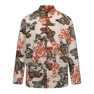 碧海潮生【醒狮】春夏新款中国风国潮盘扣休闲印花唐装外套男女