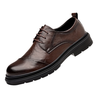 老爷车男鞋冬季新款皮鞋防滑商务正装真皮透气高级感休闲布洛克鞋