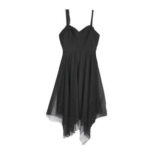 vilan/慧兰连衣裙女气质春新款时尚通勤中长款黑色网纱吊带A字裙