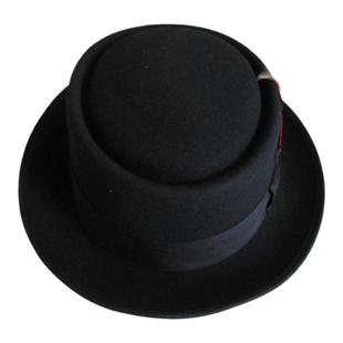 PorkPie羊毛复古平顶街舞帽男女PP毡帽英伦爵士帽蛋糕小檐礼帽