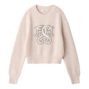 SNIDEL秋冬款圆领水钻刺绣毛衣内搭针织衫上衣SWNT245250