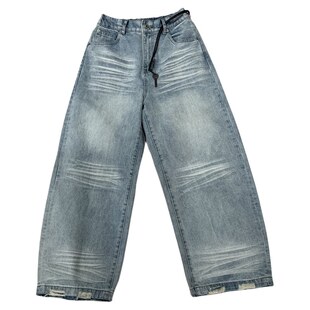 美式复古水洗牛仔裤男2026春季宽松直筒阔腿裤痞帅街头休闲长裤子