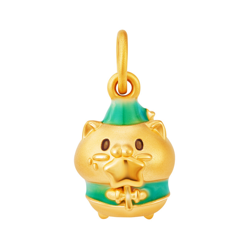 明牌珠宝＆饭粒猫与包子鸭联名黄金吊坠 足金星星鸭挂件ASY0702
