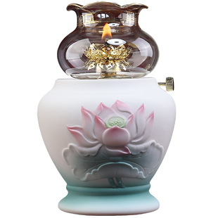 戴玉堂陶瓷荷花油灯防风玻璃液体酥油灯灯盏佛前供佛家用长明灯