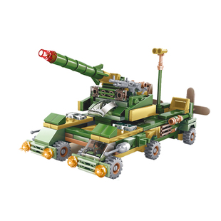 坦克积木军事巨轮重甲装甲车火炮警察航母儿童益智拼装玩具6岁