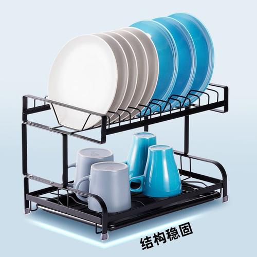 厨房碗架双层台面置物架架碗碟收纳架子家用碳钢架沥水碗盘餐具柜