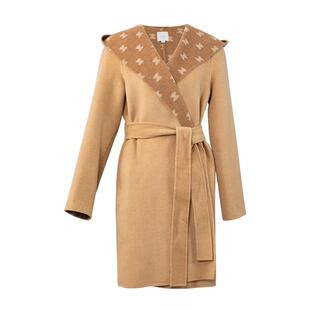 HONRN/红人连帽大翻领系带收腰羊毛呢子大衣外套女秋冬HG55OD466