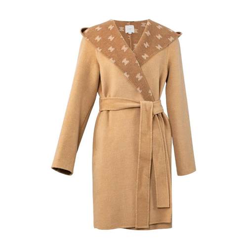 HONRN/红人连帽大翻领系带收腰羊毛呢子大衣外套女秋冬HG55OD466