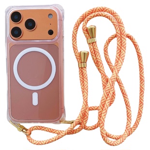 四角开孔磁吸充电透明手机壳适用iPhone17ProMax苹果17P透明15系列16Pro外壳保护套防摔可斜挎带挂绳14promax