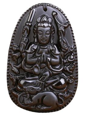 千手观音天然黑曜石鼠年吊坠