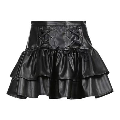 高腰显瘦显腿长绑带辣妹皮裙