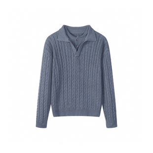 Succinct“麻”羊毛编织麻花双层海鸥领针织毛衣秋冬老钱风长袖