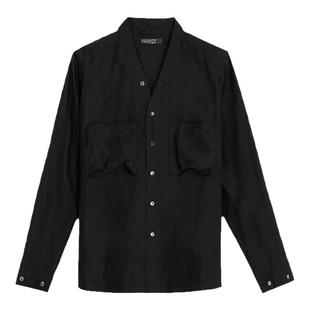 GAOSTUDIOS黑色深V领衬衫男士宽松简约休闲日系复古解构无领衬衫