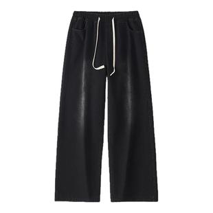 美式牛仔裤男秋冬潮牌加绒阔腿裤子宽松cleanfit痞帅休闲直筒长裤