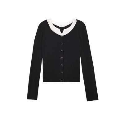 Aiss Kiss兰精天丝软糯棉羊毛混纺v领修身显瘦百搭假两件针织衫女