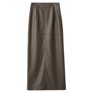 SNIDEL2025秋冬新品时尚简约纯色高腰仿皮革直筒半身裙SWFS254285