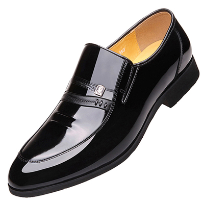 老人头商务风真皮透气漆皮婚鞋