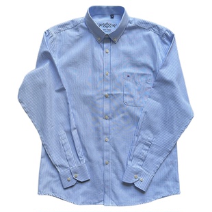 男士2026新款衬衫高级感蓝色长袖衬衣男生春季条纹衬衫薄款外套男