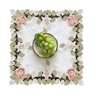 田园布艺欧式绣花餐桌布西餐店餐巾盘垫正方形盖巾华丽玫瑰简约